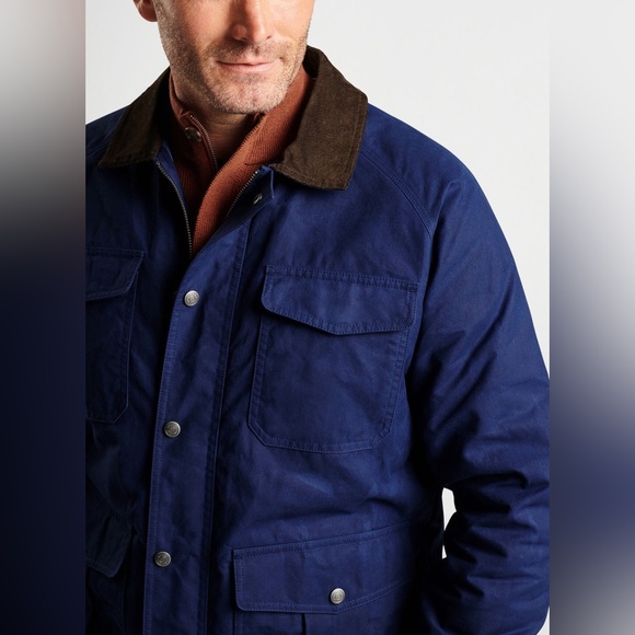 Peter Millar Mens Navy Blue Waxed Cotton Safari Field Jacket Size XL NWT $350 - Picture 3 of 15